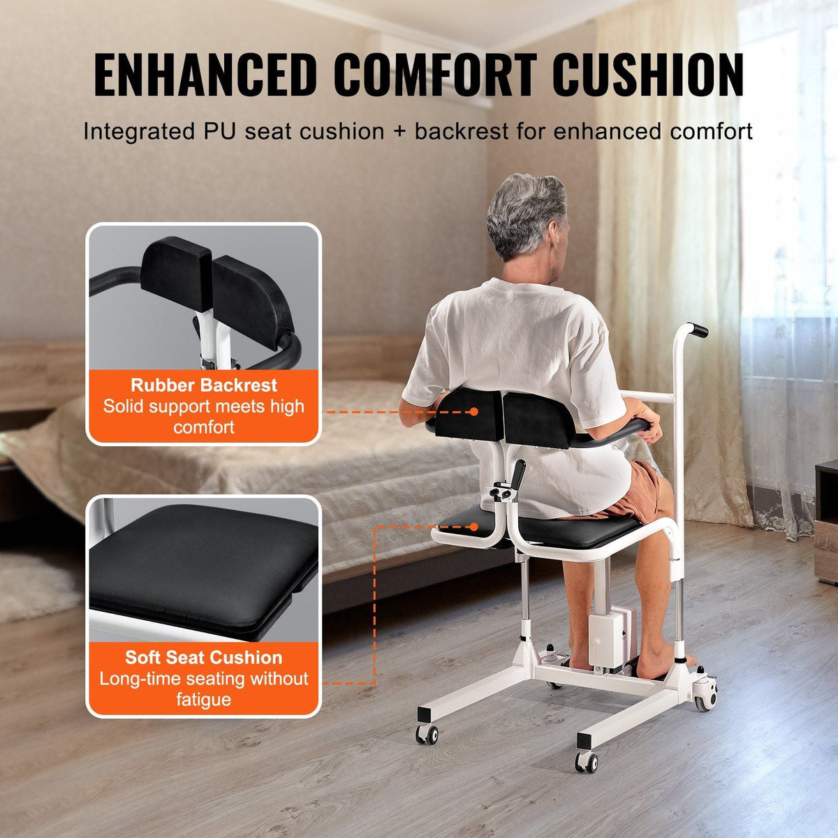 Electric Patient Lift Chair Patient Transfer Wheelchair & 180° Split Seat