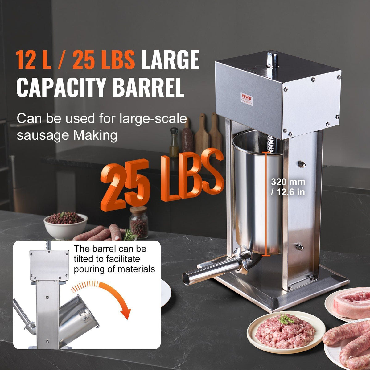 Electric Sausage Stuffer 12 L Vertical Meat Stuffer 304 Stainless Steel