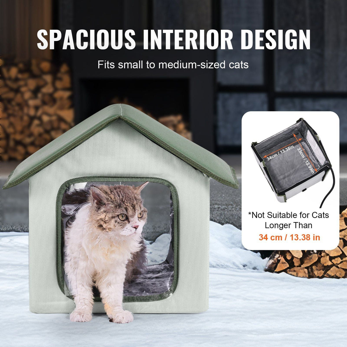 Elevated Heated Cat House Outdoor Kitty Shelter with Heated Pad Green (S)