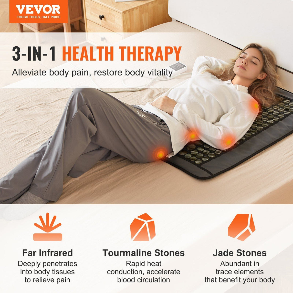 Far Infrared Heating Pad 108 Natural Jade 42 Tourmaline Stone Heating Pad