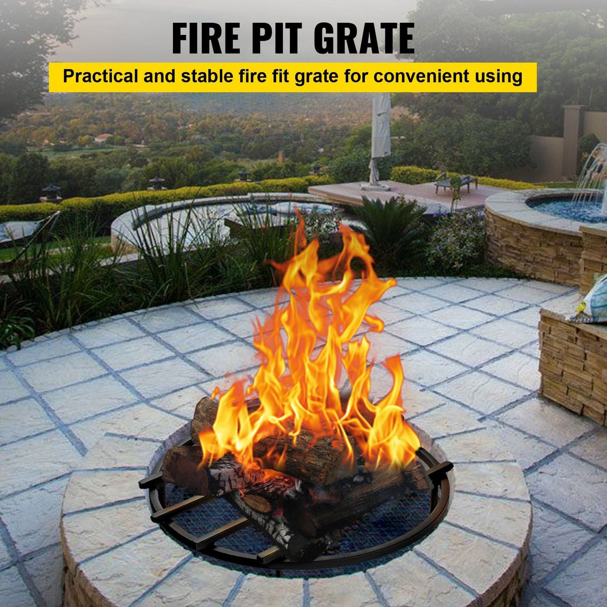 Fire Pit Grate, Heavy Duty Iron Round Firewood Grate, Round Wood Fire Pit Grate 18", Firepit Grate with Black Paint, Fire Grate with 4 Removable Square Legs for Burning Fireplace and Firepits