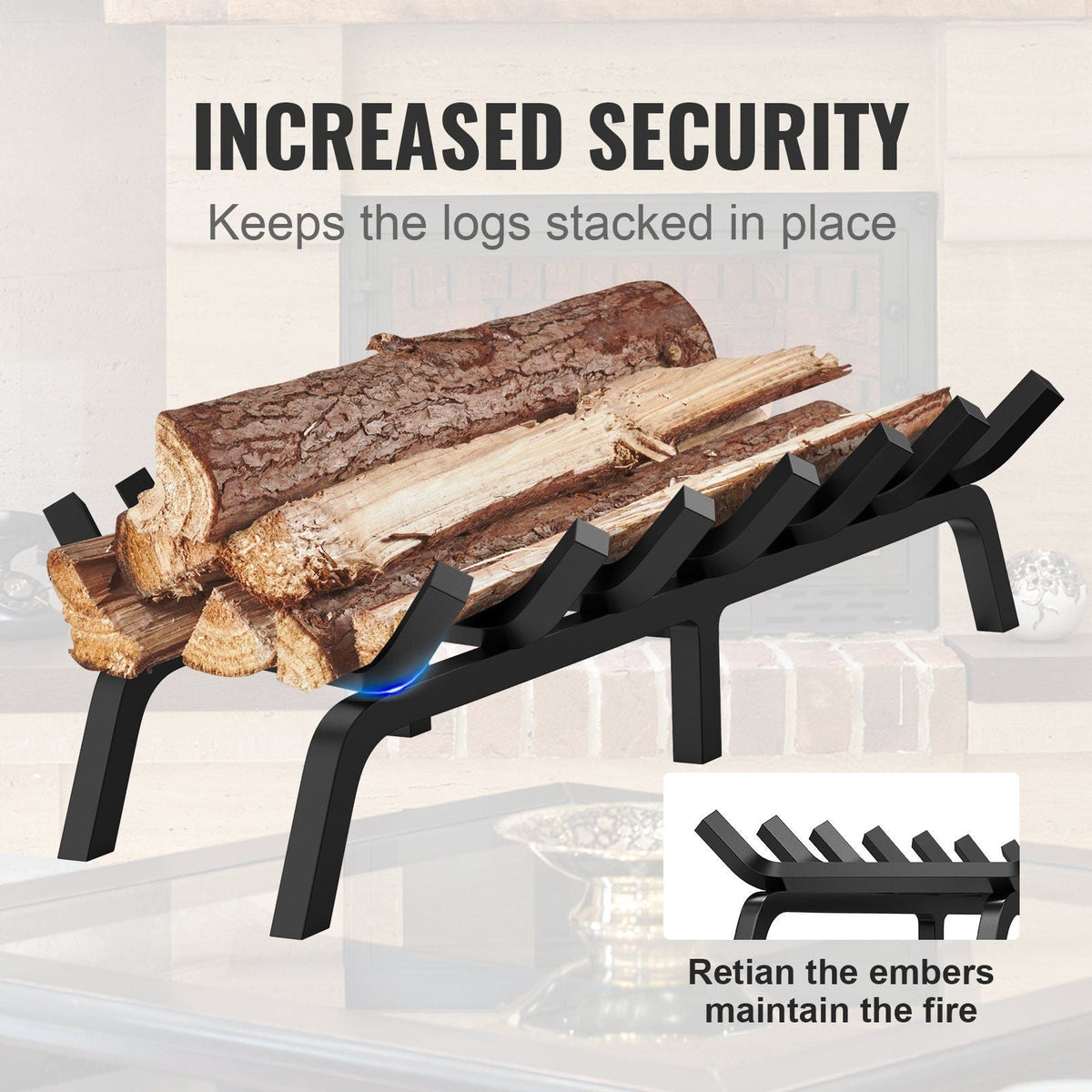 Fireplace Log Grate, 30 inch Heavy Duty Fireplace Grate with 6 Support Legs, 3/4'' Solid Powder-coated Steel Bars, Log Firewood Burning Rack Holder for Indoor and Outdoor Fireplace