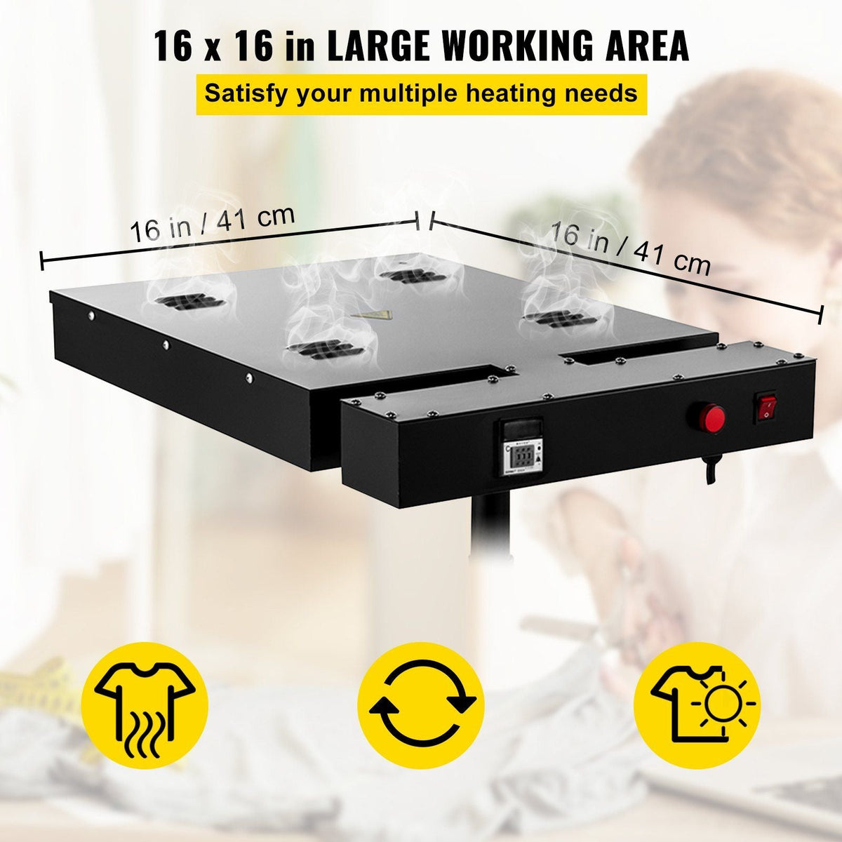 Flash Dryer 16x16Inch Temperature Display Flash Dryer for Screen Printing Adjustable Stand Screen Printing Dryer T-Shirt Curing Machine (16x16Inch Temperature Display)