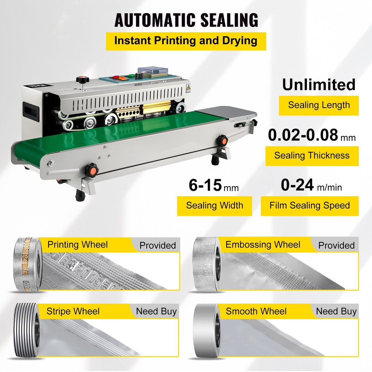 FR-900 Continuous Band Sealer, Automatic Horizontal Band Sealer 110V, Continuous Sealing Machine Temperature Control, Bag Sealer Machine for PVC Bags Films