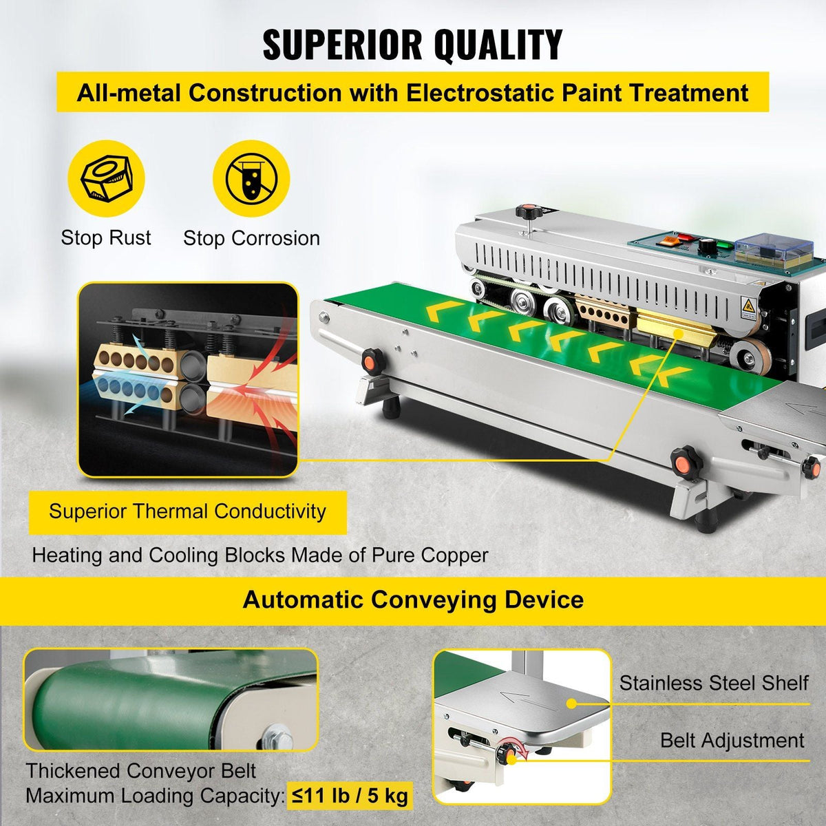 FR-900 Continuous Band Sealer, Automatic Horizontal Band Sealer 110V, Continuous Sealing Machine Temperature Control, Bag Sealer Machine for PVC Bags Films