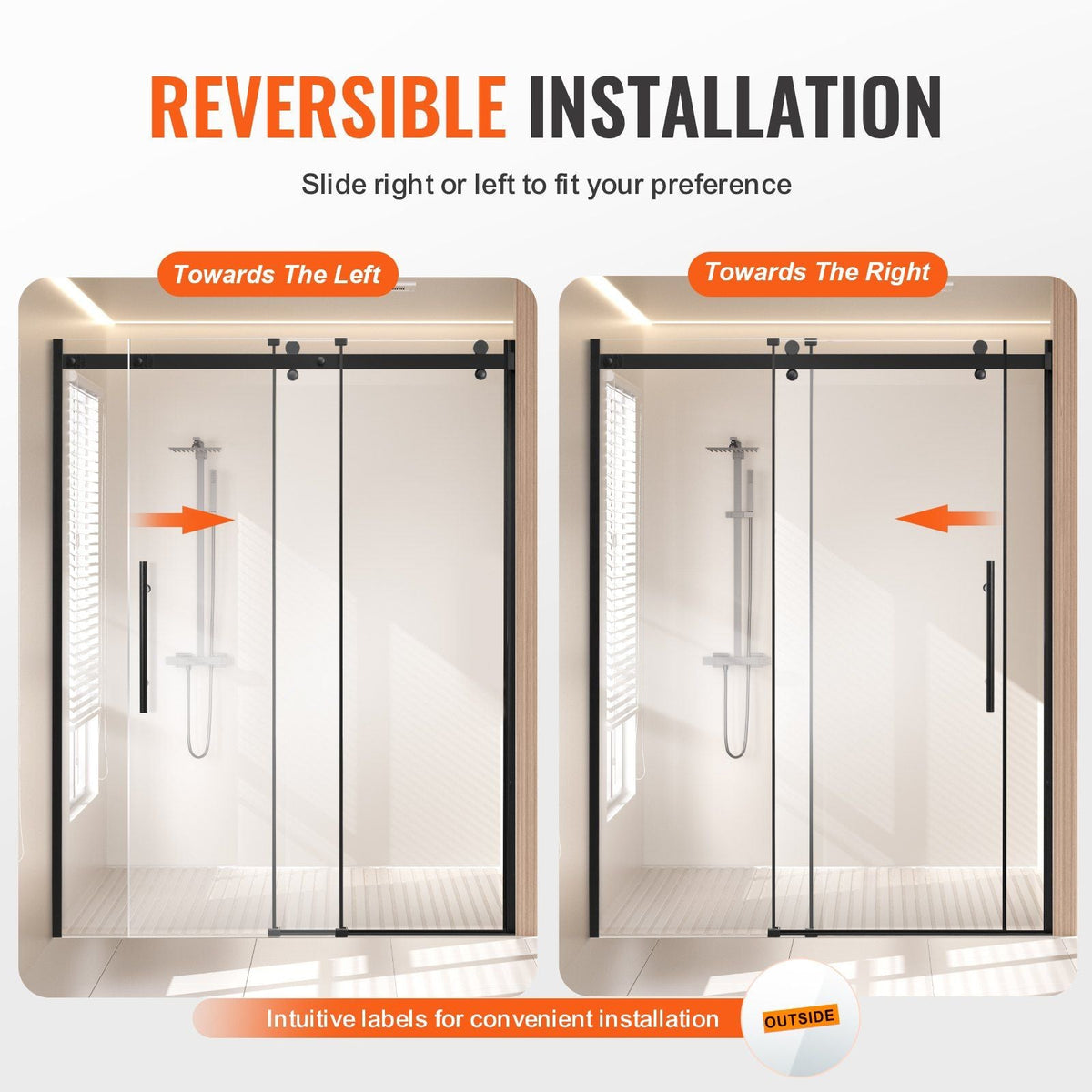 Frameless Shower Door 58-59" x 75" Tempered Glass 5/16" Matte Black