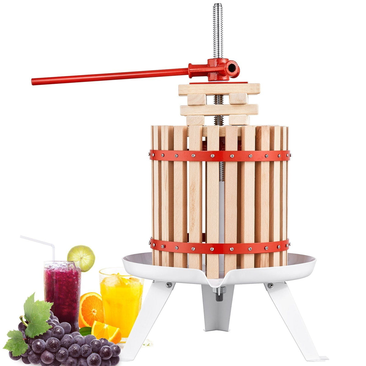 Fruit Wine Press, 4.75 Gallon/18L, Solid Wood Basket with 8 Blocks, Manual Juice Maker, Cider Apple Grape Tincture Vegetables Honey Olive Oil Making Press with Pole Handle Bar for Kitchen, Home