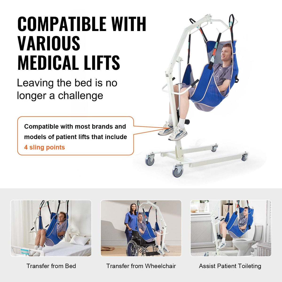 Full Body Patient Lift Sling with Commode Opening Medical Aid Sling M-Size