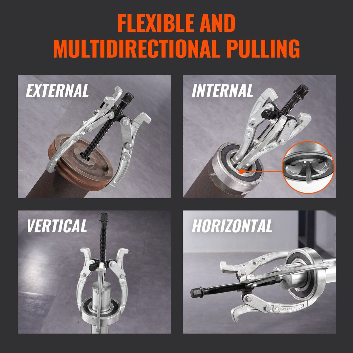 Gear Puller Set, 3" 4" 6" 8" Puller Kit, 3 Jaw Gear Bearing Flywheel Pulley Removal Tool, 2 or 3 Reversible Jaws Wheel Puller, Vertically and Horizontally, External and Internal, 4-Piece