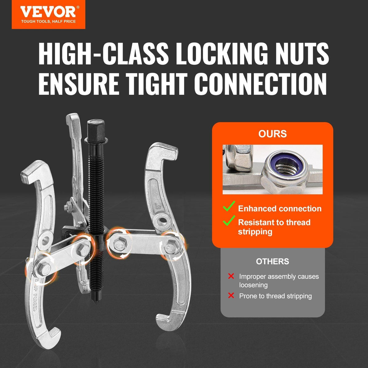 Gear Puller Set, 3" 4" 6" 8" Puller Kit, 3 Jaw Gear Bearing Flywheel Pulley Removal Tool, 2 or 3 Reversible Jaws Wheel Puller, Vertically and Horizontally, External and Internal, 4-Piece