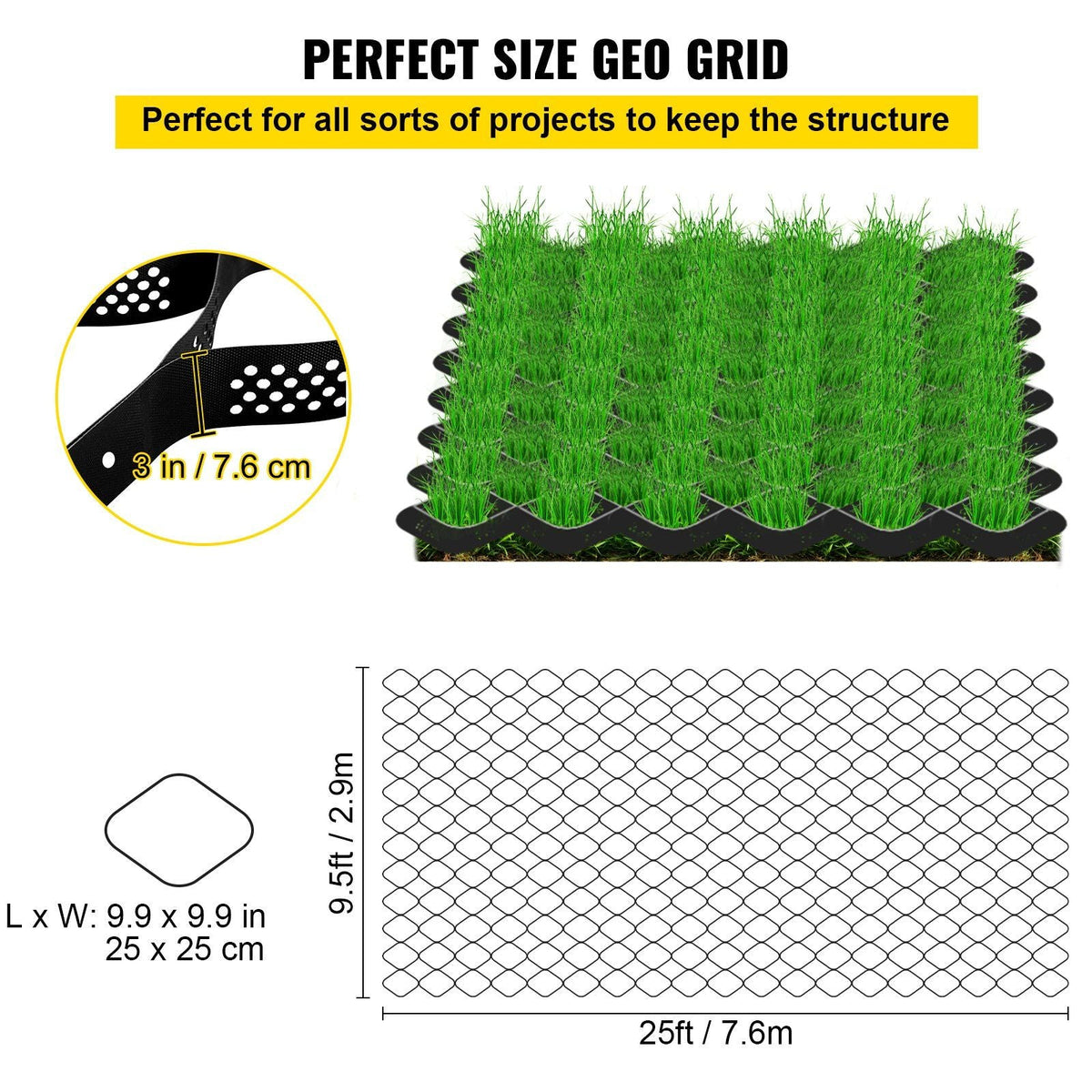 Ground Grid, 1885 lbs per Sq Ft Load Geo Grid, 3" Depth Permeable Stabilization System for DIY Patio, Walkway, Shed Base, Light Vehicle Driveway, Parking Lot, Grass, and Gravel