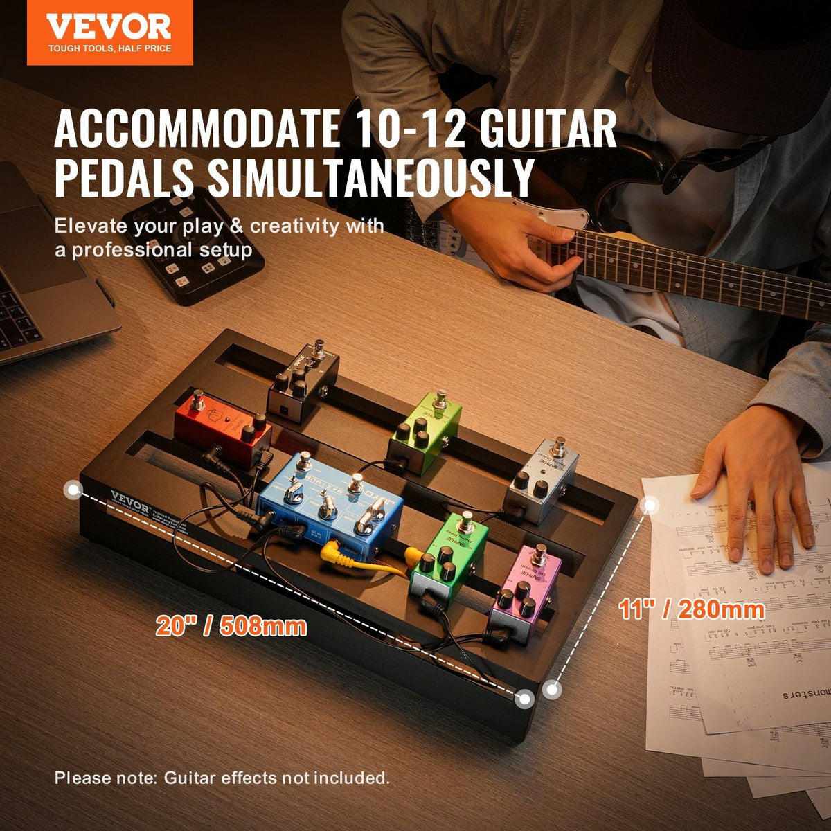 Guitar Pedal Board, 20'' x 11'', Aluminum Alloy 2.2 lbs Super Light Guitar Effects PedalBoard, with Carry Bag Velcro Fixed Strap Shoulder Strap Rolling Strips, Accommodate 10-12 Guitar Pedals