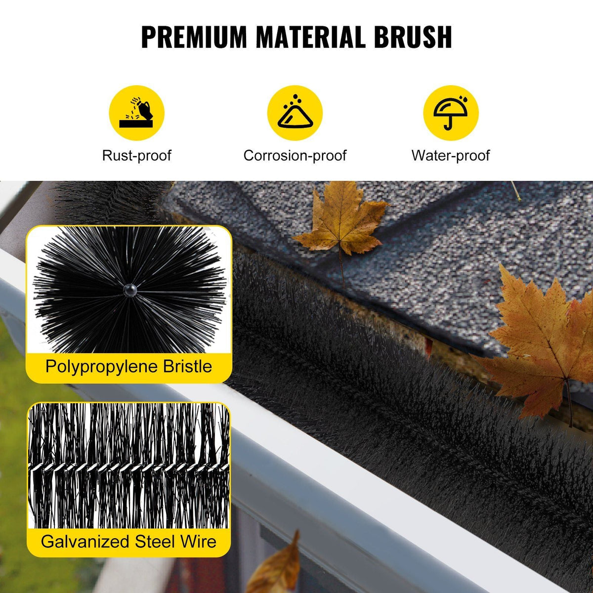Gutter Guard Brush With 120 FT Length Bristle, 4.33" Dia. Gutter Brush Leaf Guard Fit for 5 Inches Gutter, Galvanized Steel Wire Gutter Brush, No Tools, DIY Gutter Leaf Guard for Keep out Debris