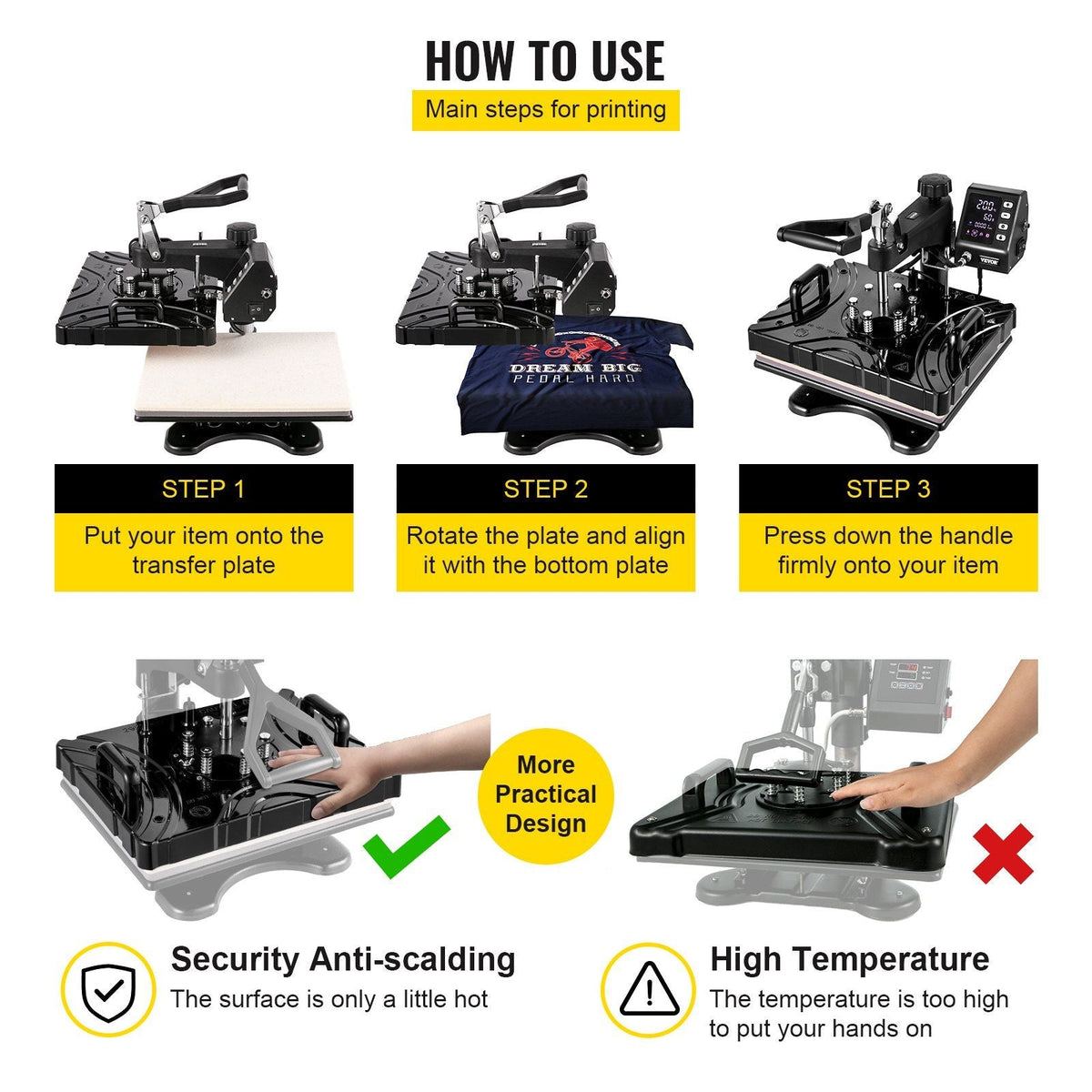 Heat Press 12X15 Inch 800W 6 in 1 Heat Press Swing Away Black Sublimation Machine T-Shirt Printer Transfer with Precise Control LED Display Dual-Tube Heating for DIY Shoes Cap Mugs