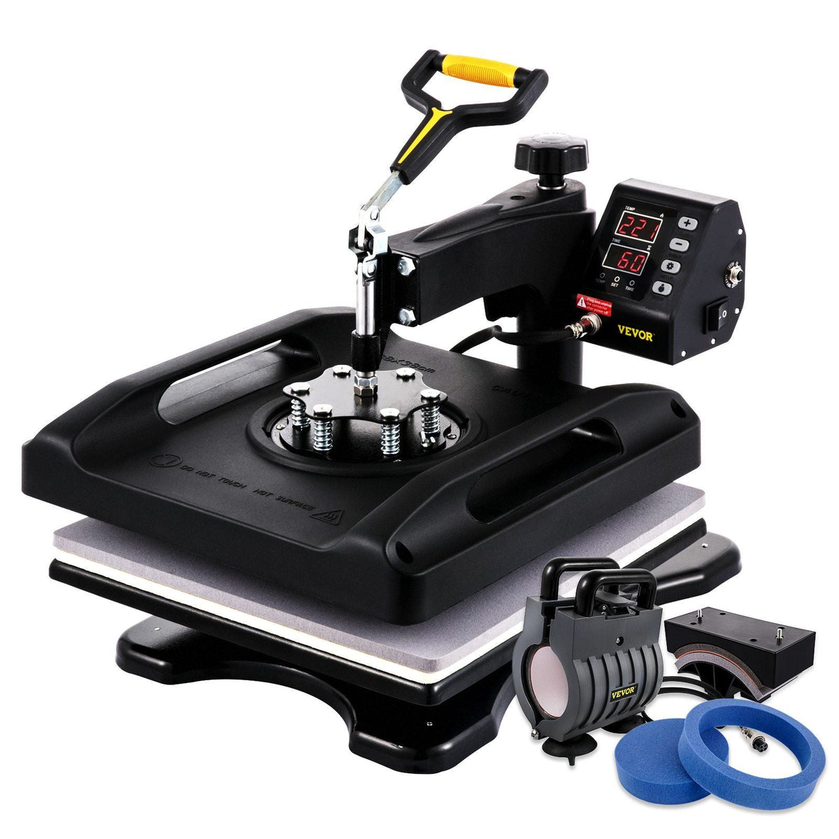 Heat Press 15x15, Upgraded Heat Press Machine 5 in 1, Anti-Scald, Fast-Heating, Swing Away Digital Control Multifunction Heat Press for Sublimation Combo for T-Shirt Hat Cap Mug Plate, Black