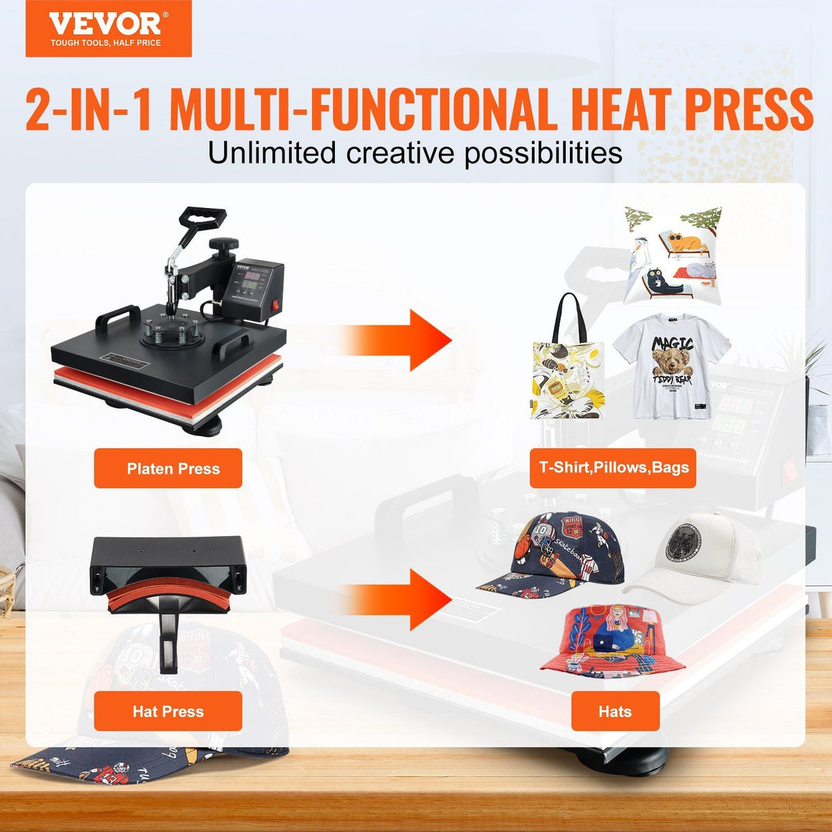Heat Press Machine 2In1 15x15in Sublimation Print Transfer DIY T-shirt Cap
