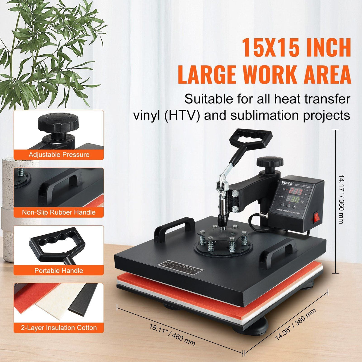 Heat Press Machine 2In1 15x15in Sublimation Print Transfer DIY T-shirt Cap