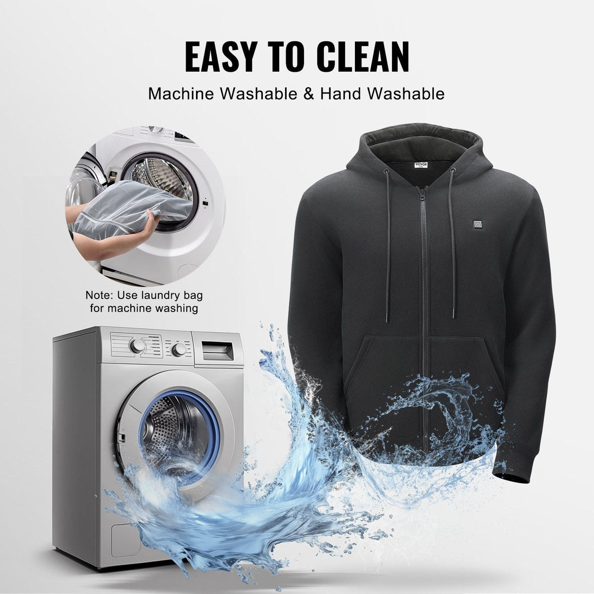 Heated Hoodie Sweatshirt Zip Up Unisex with Battery for Men&Women XXL Black