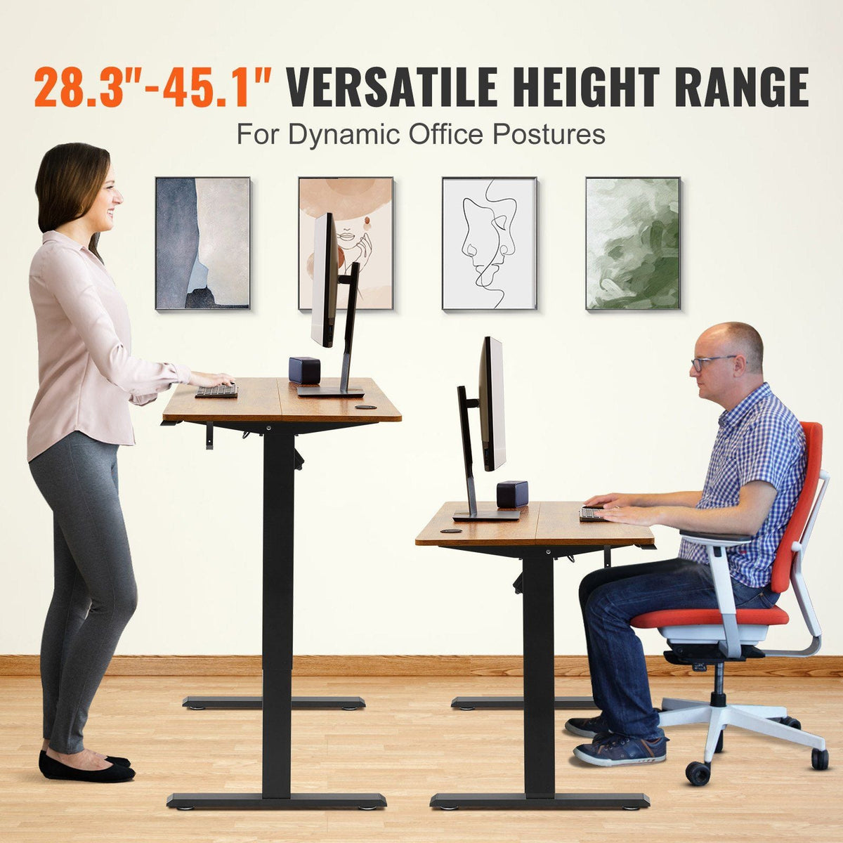 Height Adjustable Desk, 55.1 x 27.6 in, 3-Key Modes Electric Standing Desk,Whole Piece Desk Board, Sturdy Dual Metal Frame, Max. Bearing 180 LBS Computer Sit Stand up Desk, for Home and Office