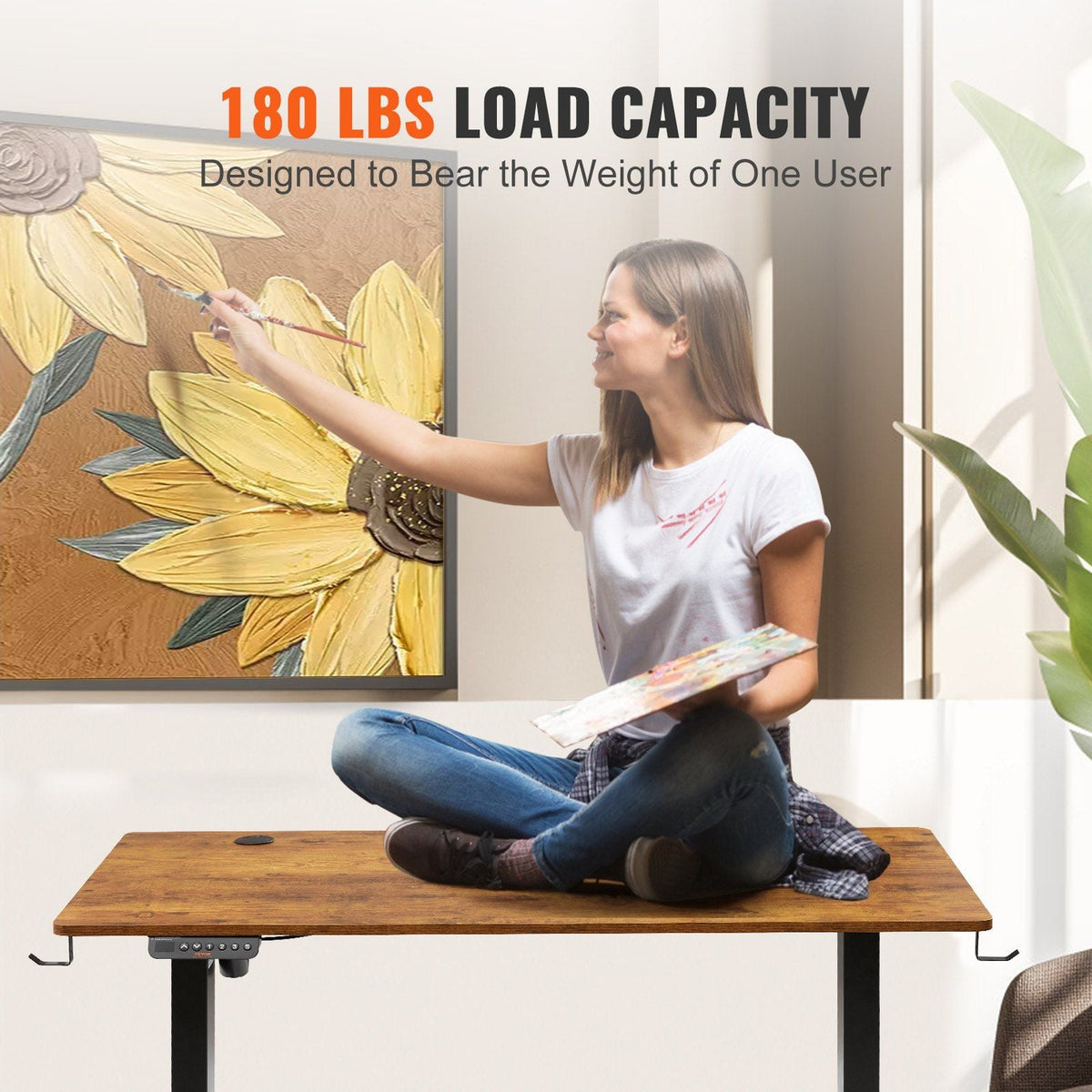 Height Adjustable Desk, 55.1 x 27.6 in, 3-Key Modes Electric Standing Desk,Whole Piece Desk Board, Sturdy Dual Metal Frame, Max. Bearing 180 LBS Computer Sit Stand up Desk, for Home and Office