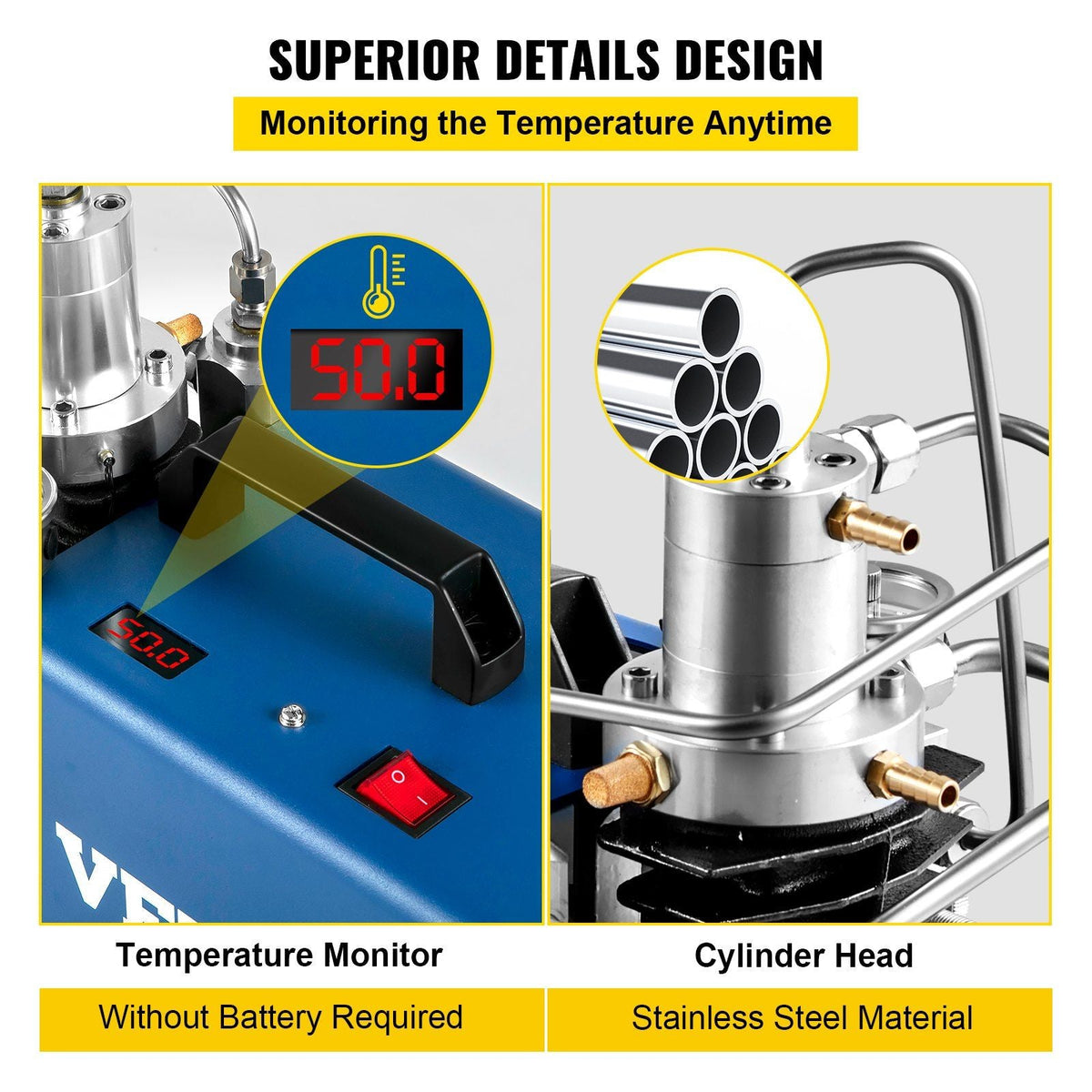 High Pressure Compressor, 4500PSI/30MPA/300BAR High Pressure Air Compressor, 1800W 110V Manual Stop Compressor
