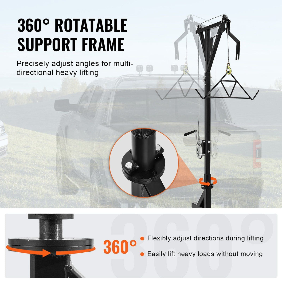 Hitch Mounted Deer Hoist Hitch Game Hoist 600lbs Winch Swivel with Gambrel