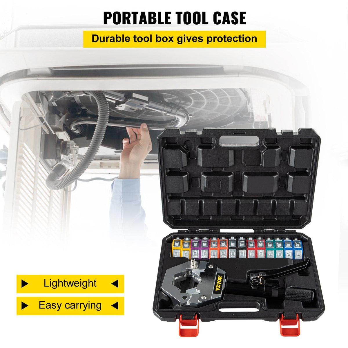 Hydraulic Hose Crimper Hydra-Krimp 71500,Manual AC Hose Crimper Kit Air Conditioning Repaire Handheld, Hydraulic Hose Crimping Tool with 7 Die Set for Barbed and Beaded Hose Fittings