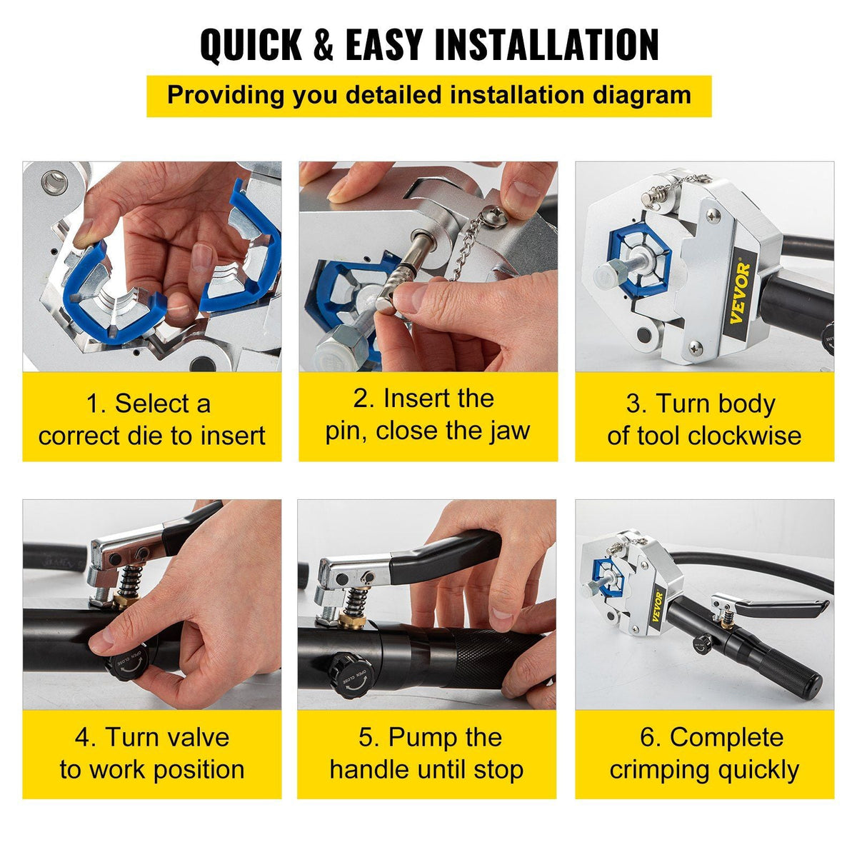 Hydraulic Hose Crimper Hydra-Krimp 71500,Manual AC Hose Crimper Kit Air Conditioning Repaire Handheld, Hydraulic Hose Crimping Tool with 7 Die Set for Barbed and Beaded Hose Fittings