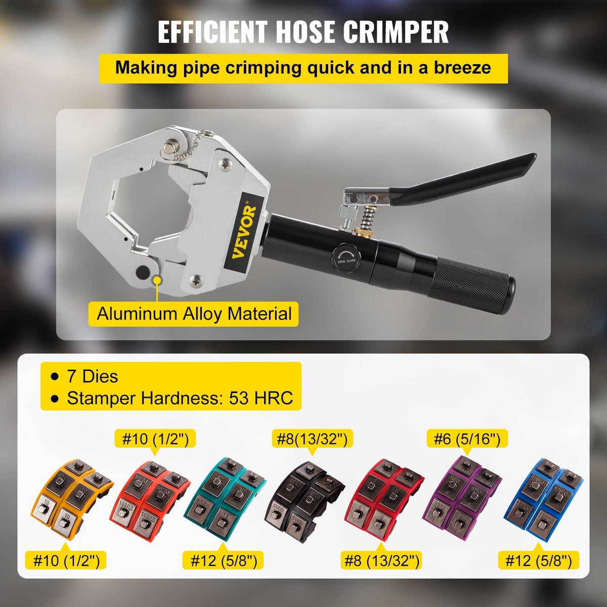 Hydraulic Hose Crimper Hydra-Krimp 71500,Manual AC Hose Crimper Kit Air Conditioning Repaire Handheld, Hydraulic Hose Crimping Tool with 7 Die Set for Barbed and Beaded Hose Fittings