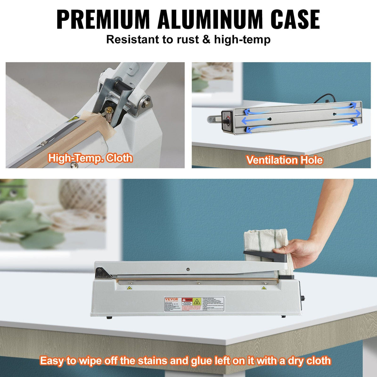 Impulse Sealer 16 inch, Manual Heat Sealing Machine with Adjustable Heating Mode, Aluminum Shrink Wrap Bag Sealers for Plastic Mylar PE PP Bags, Portable Poly Bag Sealer with Extra Replace Kit