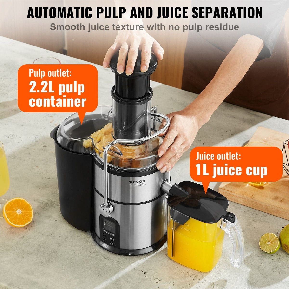 Juicer Machine, 850W Motor Centrifugal Juice Extractor, Easy Clean Centrifugal Juicers, Big Mouth Large 3" Feed Chute for Fruits and Vegetables, 5 Speeds Juice Maker, Stainless Steel, BPA Free
