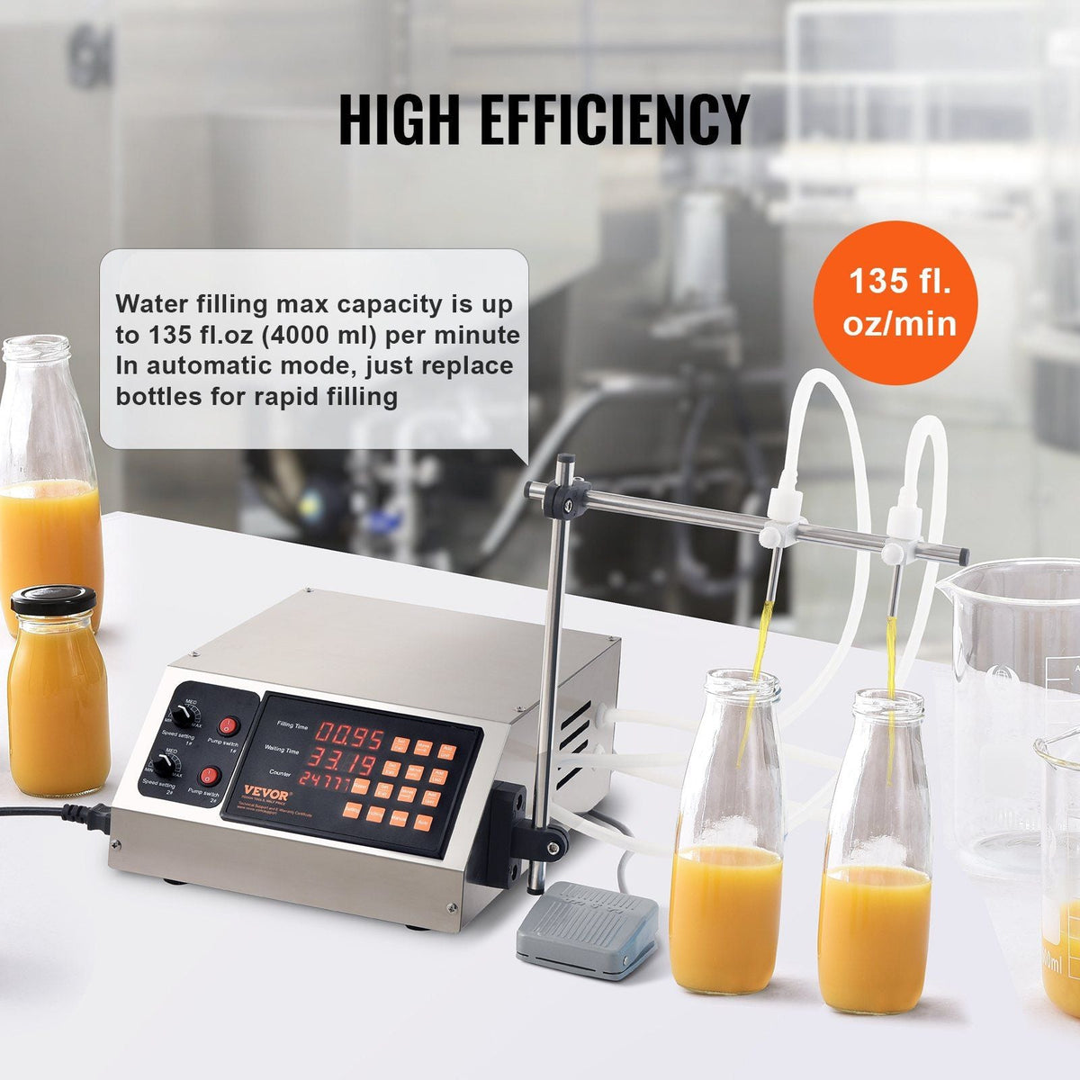 Liquid Filling Machine, 10-4000ml Filling Capacity, Automatic Bottle Filler Machine Bottling Machine Digital Control for Milk, Water, Wine, Beverage, Soy Sauce, Vinegar, Alcohol (Double Nozzle)