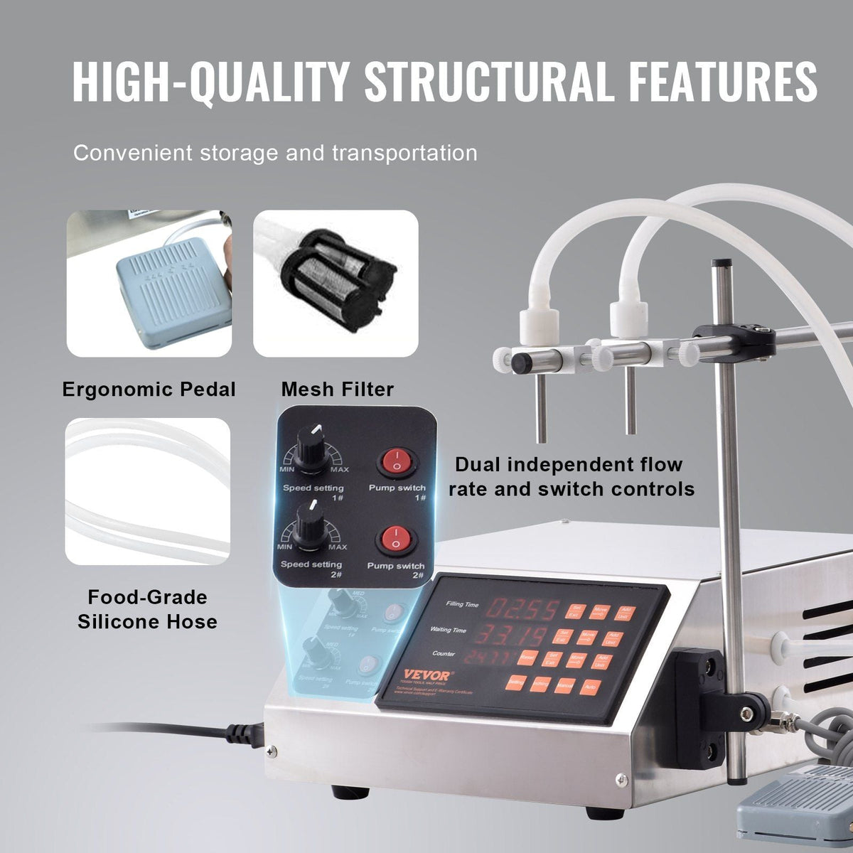 Liquid Filling Machine, 10-4000ml Filling Capacity, Automatic Bottle Filler Machine Bottling Machine Digital Control for Milk, Water, Wine, Beverage, Soy Sauce, Vinegar, Alcohol (Double Nozzle)
