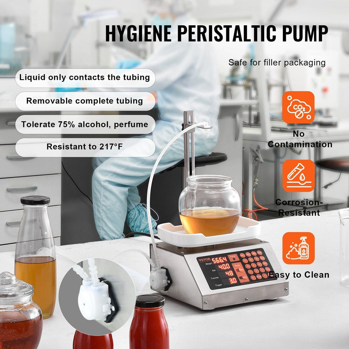 Liquid Filling Machine, 5-50 g Weighing Capacity, Automatic Bottle Filler Machine, Bottling Machine Peristaltic Pump Digital Control for Milk, Water, Wine, Beverage, Soy Sauce (Single Nozzle)