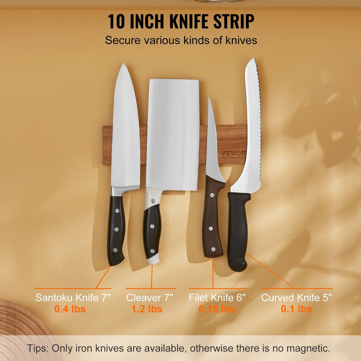 Magnetic Knife Holder with Enhanced Strong Magnet, 10" No Drilling Knife Strips Organizer for Wall, Multifunctional Storage Acacia Wood Knives Rack, Knife Bar for Kitchen Knives, Utensils, Tools