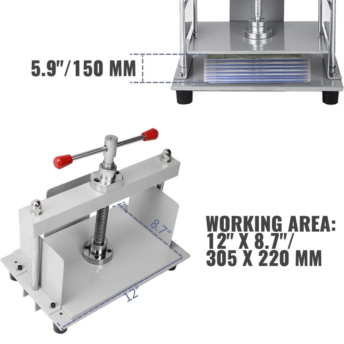 Manual Paper Press Machine 12X8.6 inch for A4 Sized Papers Flatting Machine 10cm Thickness Steel Frame Manual Flat Paper Press Machine Papermaking Book Press