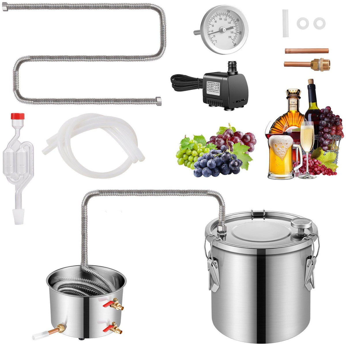 Moonshine Still Water Alcohol Distiller 3Gal w/ Water Pump Stainless Steel