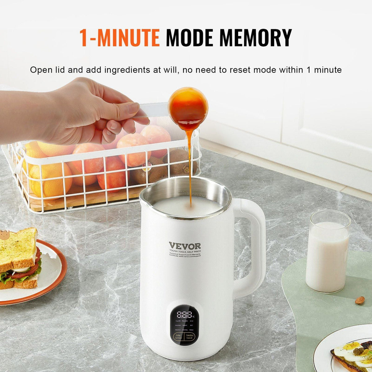 Nut Milk Maker, 9-in-1 Soy Milk Maker with 12-Leaf Blades, 800ML Automatic Pant Based Soy/Oat Milk Maker with High Temperature Auto-Cleaning, 1-18 Hours Timer, Keep Warm, LCD Screen