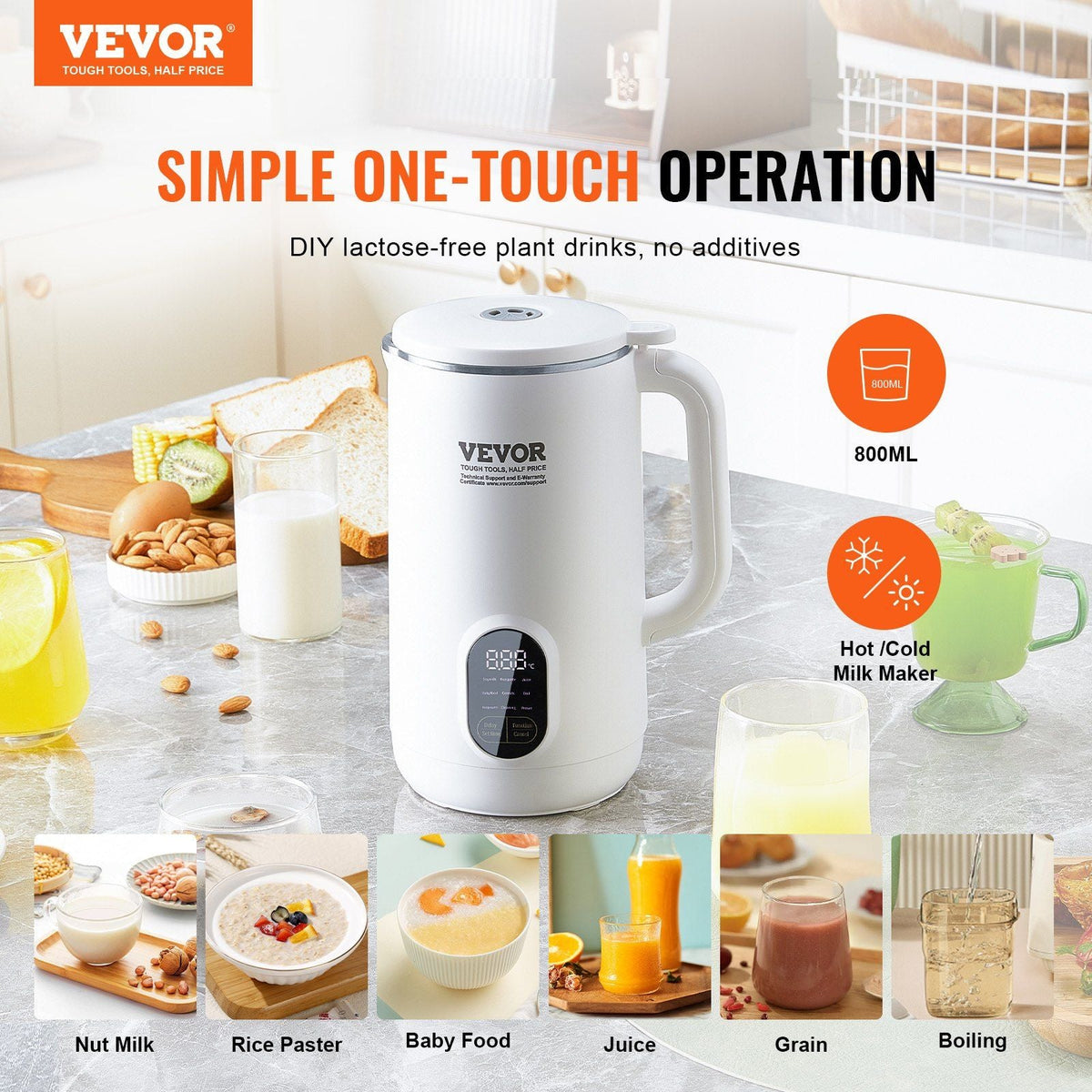 Nut Milk Maker, 9-in-1 Soy Milk Maker with 12-Leaf Blades, 800ML Automatic Pant Based Soy/Oat Milk Maker with High Temperature Auto-Cleaning, 1-18 Hours Timer, Keep Warm, LCD Screen