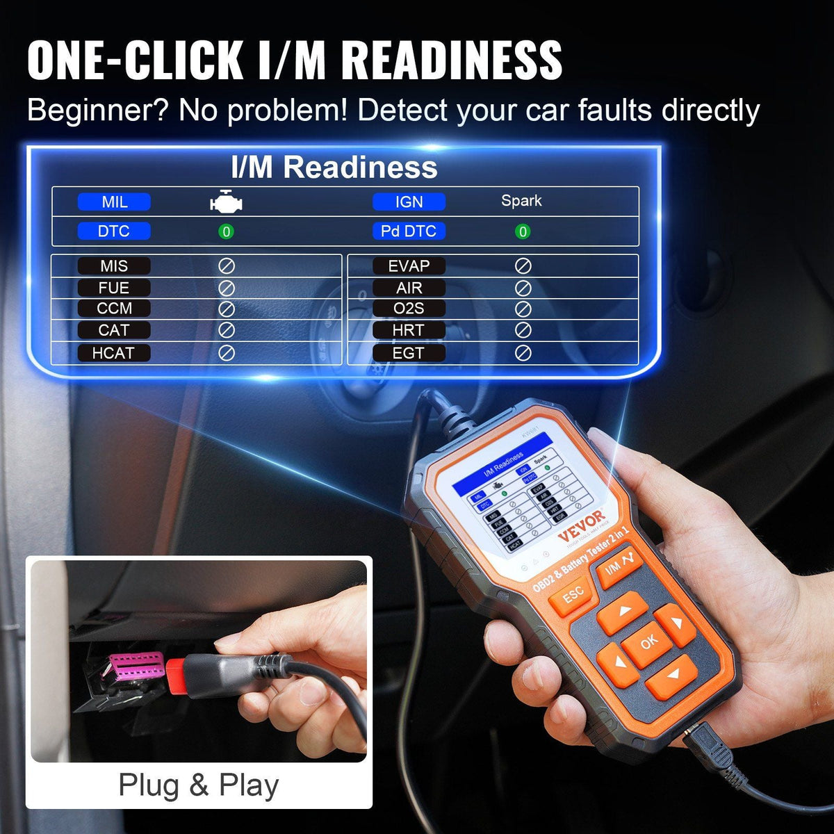 OBD2 Scanner Battery Tester 6V/12V - Upgrade 2 IN1 OBD Scanner Diagnostic Tool Car 100-2000 Battery Charging Cranking System Test Car Code Reader Scan Tool for All OBDII Protocol Cars Since 1996