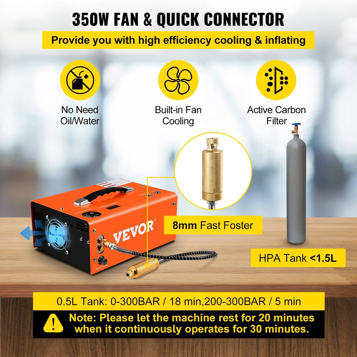 PCP Air Compressor, 4000PSI Portable PCP Compressor, 24V DC 110V/220V AC PCP Compressor Auto-stop, w/Built-in Adapter and Cooling Fan System