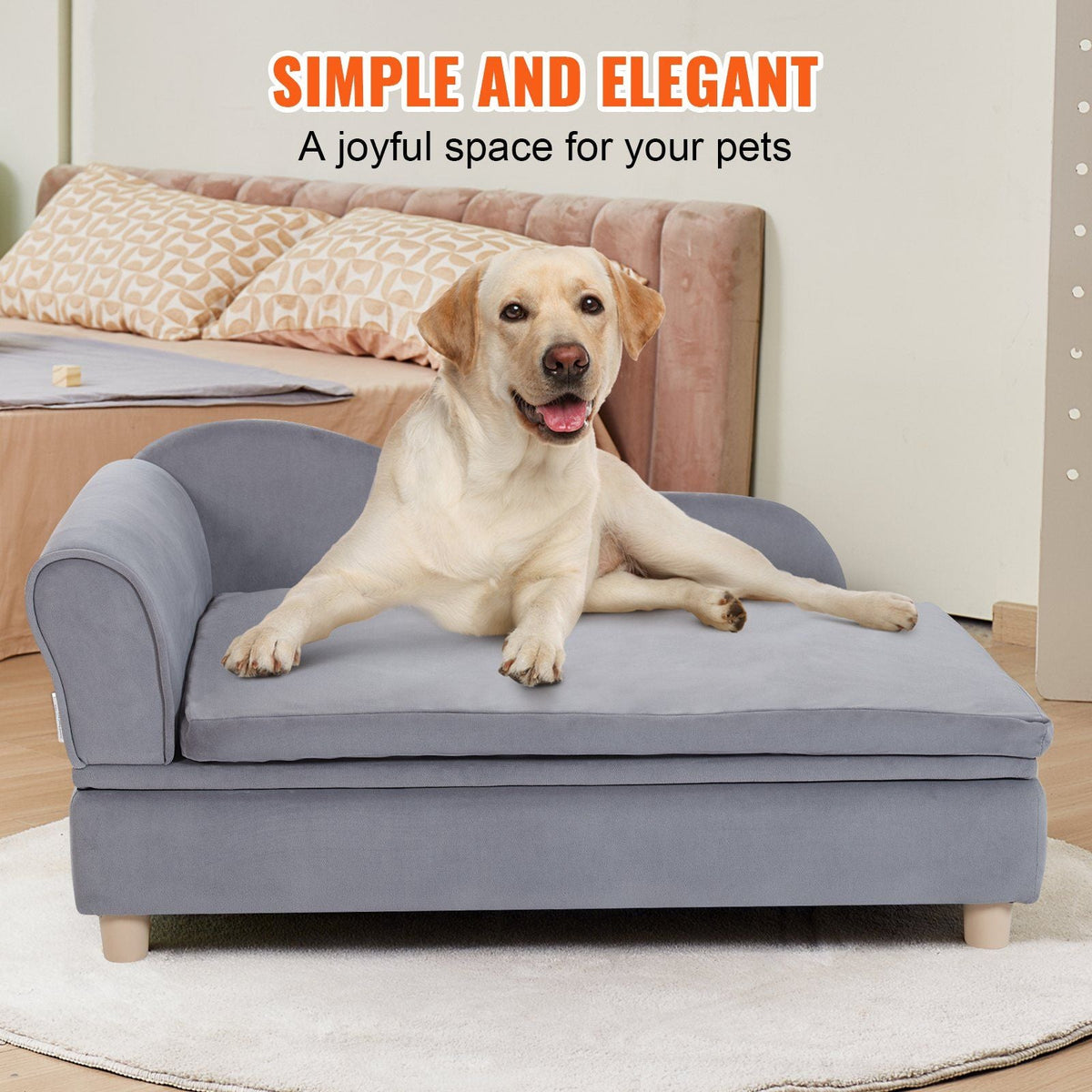 Pet Sofa, Dog Couch for Large-Sized Dogs and Cats, Soft Velvety Dog Sofa Bed, 110 lbs Loading Cat Sofa, Grey
