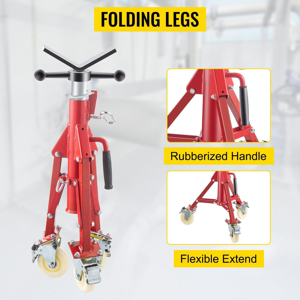 Pipe Stand, Pipe Jack Stand, V Head Pipe Stand Adjustable Height 23.6-42.5 Inch, Pipe Jack Stands with Casters 882 LB, Folding Portable Pipe Stands 1/8-12 Inch Pipe Supporting, Steel Jack Stand