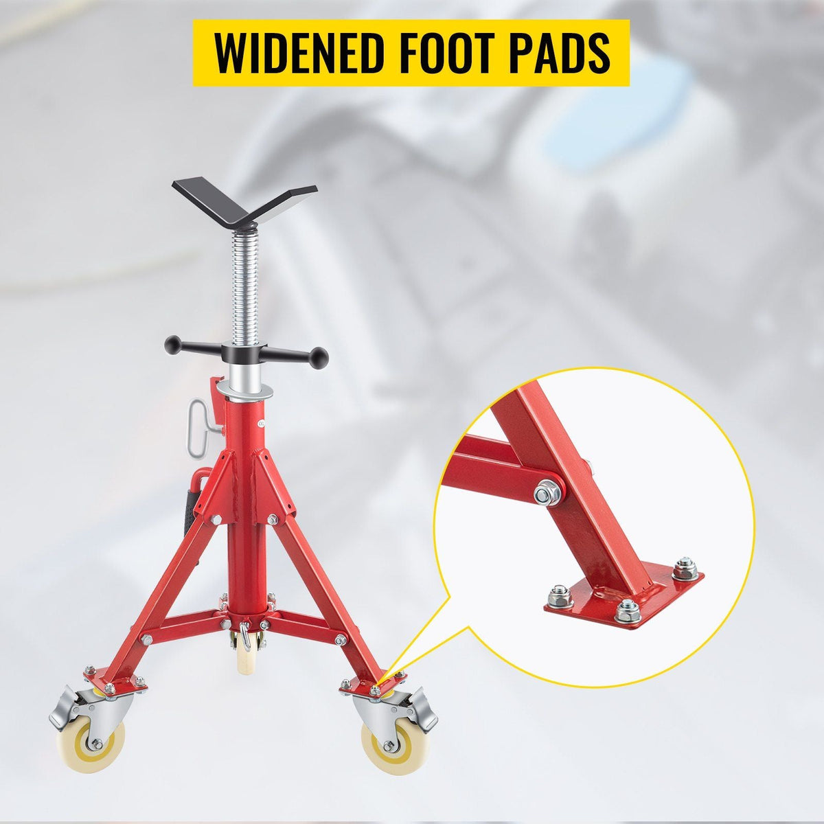 Pipe Stand, Pipe Jack Stand, V Head Pipe Stand Adjustable Height 23.6-42.5 Inch, Pipe Jack Stands with Casters 882 LB, Folding Portable Pipe Stands 1/8-12 Inch Pipe Supporting, Steel Jack Stand
