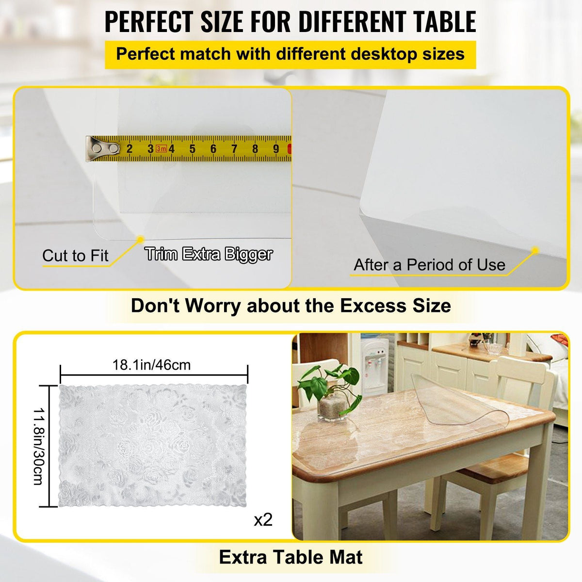 Plastic Table Cover 42 x 60 Inch, 1.5 mm Thick Clear Table Protector, Rectangle Clear Desk Mat, Waterproof & Easy Cleaning for Office Dresser Night Stand