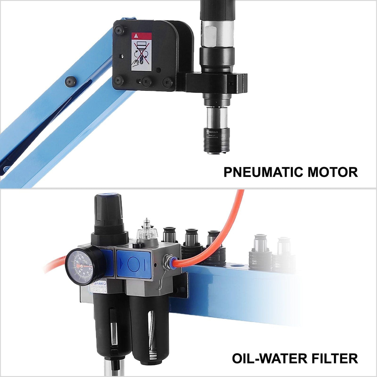 Pneumatic Tapping Machine, M3-M12 Tap Collets 1200mm 360° Multi-directions Pneumatic Air Tapper Universal Flexible Arm Drilling Threading Machine