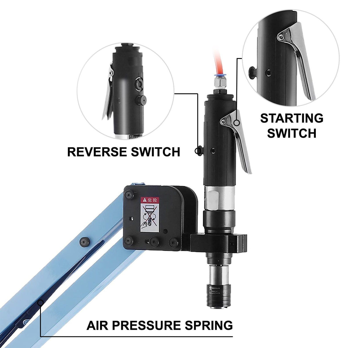 Pneumatic Tapping Machine, M3-M12 Tap Collets 1200mm 360° Multi-directions Pneumatic Air Tapper Universal Flexible Arm Drilling Threading Machine
