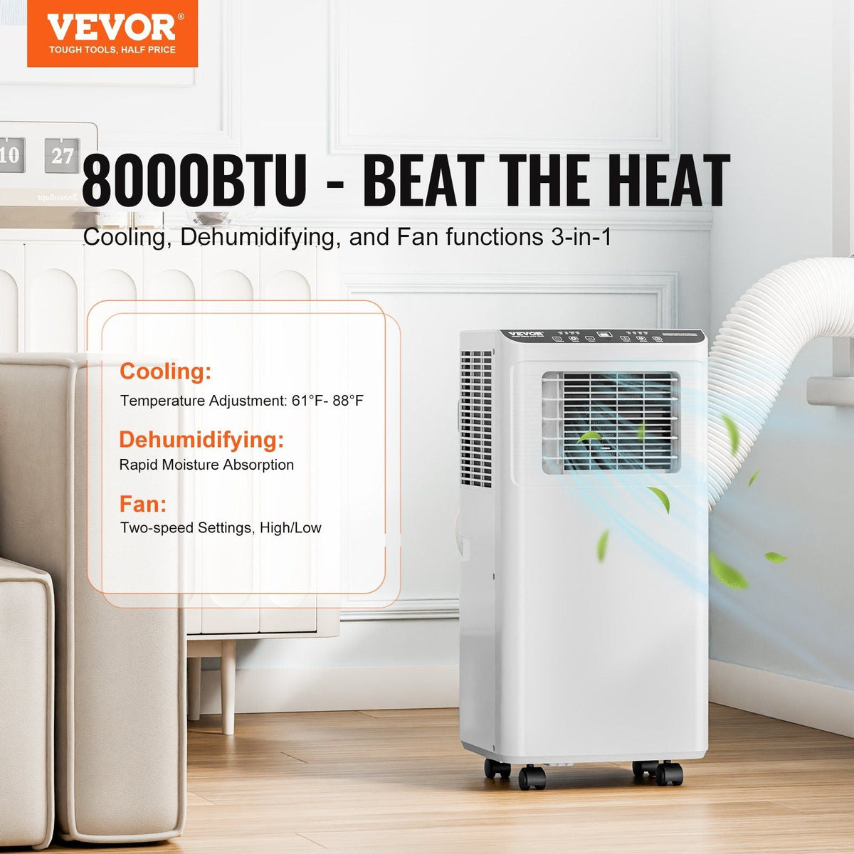 Portable Air Conditioner 8k BTU 3 in 1 AC Cool Dehumidifier Fan 870W