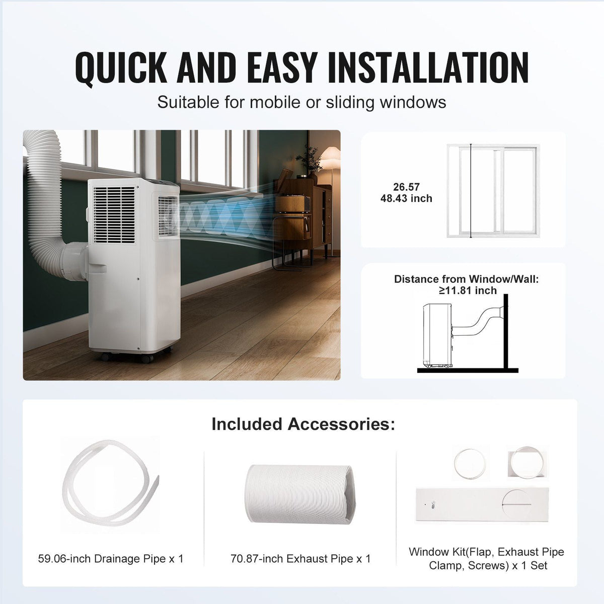 Portable Air Conditioner 8k BTU 3 in 1 AC Cool Dehumidifier Fan 870W