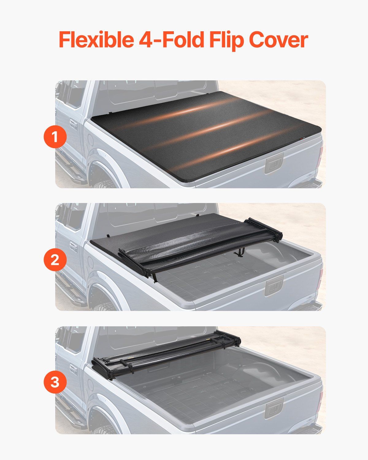 Quad-Fold Tonneau Cover Truck Bed Cover for 2002-2024 Dodge Ram 1500 PVC